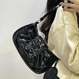 Girly Shoulder Bag Women  Ribbon Bow Pleated Patent Leather Female Bag Korea Ladies Underarm Pouch With Heart