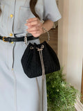 Fashion Chain Women's Bucket Shoulder Bags Sweet Pleated Ladies Chain Crossbody Bag Rhinestone Handle Female Dinner Handbags