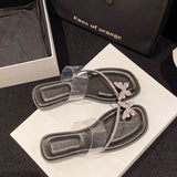 Flat House Shoes for Women Sandals Rhenstone Home Woman Slippers Jewels Clear Transparent Indoor Summer Crystals Slides Y G