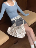 Big Soft PU Leather Armpit Shoulder Bag Brand Luxury Designer Silver Female Party Tote Bag Trend Lady Handbags Underarm Bag