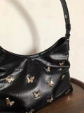 Black Fashion Butterfly Women's Shoulder Bag Simple Soft PU Leather Ladies Underarm Bags Sweet Cool Y2k Girls Handbags Purse