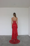 Sexy Red New Floral Sequin Photography Photo Shoot Dress Props Lace up Back Illusion Prom Party Dresses Plus SIze