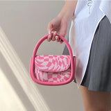 Sweet Pink Women's Small Shoulder Bags Cute Plaid Girly Tote Purse Handbags Fashion PU Leather Female Top Handle Crossbody Bag