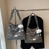 Canvas Leopard Print Hot Selling Shoulder Bag Large Capacity Zipper Versatile Fashion Handbag Soft Simple Trendy Tote Bag