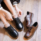 New Women Oxfords Women's Shoes Ladies Leather Female Round Toe Sewing Retro Comfortable Footwear Lolita Shoe Brown 40