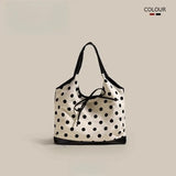 Retro Dot Red Handbag Women Versatile Bow Large Capacity Casual Shoulder Bags Ladies Sweet Cute Underarm Bag Aesthetic