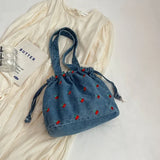 New Embroidered Denim Casual Women's Tote Bag Fashionable Elegant Shoulder Bags Simple Large Capacity Women's Crossbody Bag