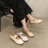 Ballerinas Woman  Female Shoes Low Heels Elegant Square Toe Ballet Dress New Grandma Summer Mary Janes Shoes Woman Flats Squ