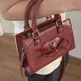 Sweet Womens Handbag Small Cute Bow Vintage Red Fashion Elegant Aesthetic Shoulder Bag Solid Color Y2k Female Crossbody Bag