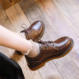 New Women Oxfords Women's Shoes Ladies Leather Female Round Toe Sewing Retro Comfortable Footwear Lolita Shoe Brown 40