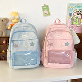 Ita Backpack New Girls Large School Bag Pink White Black Kawaii Nylon Backpack Women Transparent Pocket Itabag Mochila Sac