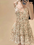 Floral Dresses Women Bandage A-line Hotsweet Korean Style Ins Summer Fashion Ulzzang Personality College Casual Princess Classic