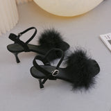 Feather Sandals Women Furry High Heels Ankle Plush Sandals Woman Transparent Heels With Fur Stripper Heeled Sandal Women