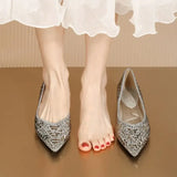 Diamond with Crystals Square Heels Shoes for Woman Medium Women's Summer Footwear Rhinestone Chic and Elegant Young E Y2k A