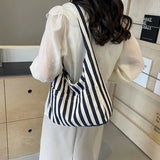 Small Fresh Striped Handbag Shoulder Large Capacity Leisure Tote Bag Female And Girl Bucket Crossbody Shopping Bag