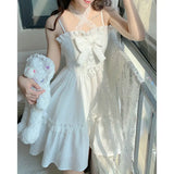 Summer White Lolita Mini Dress Women Kawaii Clothes Vintage Fairy Strap Dress Female Casual Elegant One Piece Dress