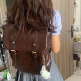 Women Vintage Brown Jk Backpack High Street Preppy Style Pu Leather Mini Backpack Ladies Harajuku Casual School Bag Japanese New