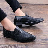 Hot Summer Slip-on Business Leather Loafers Crocodile&Checked Pattern Dinner Men Dress Shoes Fashion Social Shoes Glossy Black