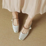 Ladies Shoes Print Thick Heel for Party and Weddings Green Closed Half Women's Sandals Pearl Block Chunky Korea Daily Pvc or Vip