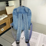 Casual denim student bag  Portable multi-functional travel backpack  Light blue fashionable denim backpack