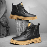 Men's Elevated Shoes Personalized Genuine Leather Boots Men's Outdoor Work Wear Boots Winter High Top Shoes