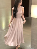 France Vintage Halter Evening Party Long Dresses for Women Solid Sleeveless A-line Princess Wedding Prom Robe New Spring Vestido