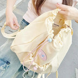 Sweet Y2k Aesthetic Kawaii Cute Backpacks Fashion Drawstring Pleated Women Shoulder Bag Casual Simple All Match Crossbody Bags