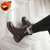 Leather Short Shoes for Women Platform Combat Lace-up Brown Female Ankle Boots Punk Style with Laces Booties Elegant Low Heels