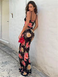 Printed Fashion 2 Piece-Set Women Backless Spaghetti Vest And High Waist Maxi Skirt Female Outfits Vintage Long Skirt Sets