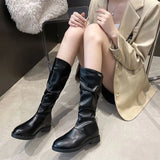 Mid Calf Women's Boots Footwear Shoes for Woman Half High Elegant with Low Heels White Round Toe Designer Luxury Work New in Y2k