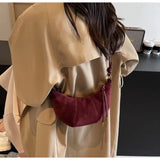 Velvet Material Zipper High Quality Shoulder Bag Solid Color Simple Fashionable Crossbody Bag Soft Western Style Handbag