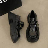 Casual Woman Shoe Female Footwear All-Match Round Toe Oxfords Black Flats British Style Loafers With Fur Modis Autumn Dress Leat