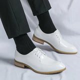 White Fashion Men's Wedding Leather Shoes Lace-up Black Business Shoes Italy Style Point-Toe Dress Shoes Luxury Soft Wood Oxford