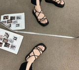 Summer New Brand Women Sandal Fashion Narrow Band Gladiator Shoes Platform Flats Heel Open Toe Dress Pumps Shoe