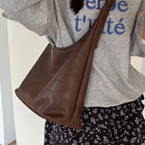 Vintage Brown Shoulder Bag for Women Elegant Pu Leather Casual Large Capacity Tote Bag Aesthetic Commuter Female Handbag