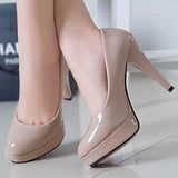 European and American High Heels Summer New Solid Color Patent Leather Round Toe Set Shallow Mouth Slim Heel Women's Shoes