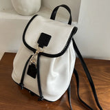 White Elegant Womens Backpack Korean Style Fashion Leather Casual Backpacks Contrast Color Female Simple Aesthetic Bags