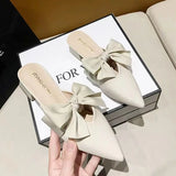 Summer Mules Shoes With Heel Women's Slippers And Ladies Sandals Bow Slides Pointed Toe Chic Point Hot Low Price Waterproof