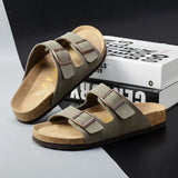 Summer New Genuine Leather Frosted Thick Sole Fashion Casual Trend Anti slip Couple External Wear Slippers and Sandals