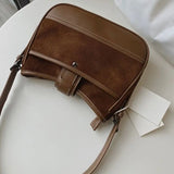 Vintage Brown Shoulder Bag Women New Autumn Patchwork Chic Leather Casual Crossbody Bags Female Retro Versatile Handbag