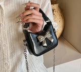 Cute Mini Bow Tie Design Silver Crossbody Bags for Women Y2K Fashion New Trend  Handbags Pu Leather Chain Shoulder Bag