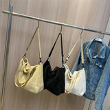 Solid Soft Corduroy Handbags for Women Winter Shoulder Side Bag Vintage Large Shopper Shopping Bags Zipper Totes