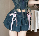 Denim Skirts Women Folds Design Bandage Bow Korean Fashion Chic Students All-match ins Popular Summer Age-reducing A-line Y2k