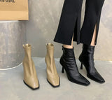 High Heel Women Stretch Slim Ankle Boots Fashion Elegant Square Toe Short Booties Autumn Winter Laides Warm Fleeces Shoes