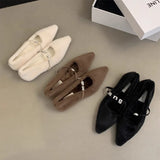 New Temperament Pointed Hair Shoes A Word Diamond Suede Shoes Autumn and Winter Lazy Warm Cotton Shoes Women