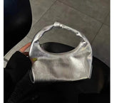 Y2K Style Silver Leather Small Underarm Bags for Women Korean Fashion Armpit Bag Lady Shoulder Handbags and Purses