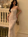 Sexy Bodycon Lace Dresses for Women Spaghetti Strap Slim Mermaid Evening Party Dress Prom Robe Summer New Vestidos Mujer