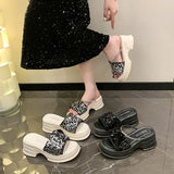 Women's Slippers and Ladies Sandals Black Rubber Rhenstone Slides Crystals Shoes with Heel Outside Jewels New Fashion 39 Vip Pvc