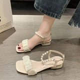 Pearl Ladies Shoes Footwear Summer Sandals for Women Korea Original Daily Vintage New Breathable Fashion Shoe Anti Slip Hot