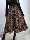 High Waist Leopard Midi Skirt For Women Casual Boho Printed Long Tulle Skirt Ladies Autumn New Chiffon A-line Skirt